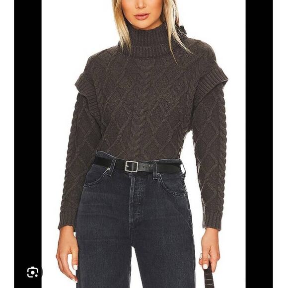 Central Park West Tiegen Cables Sweater Size Small Color: Charcoal - Picture 1 of 12